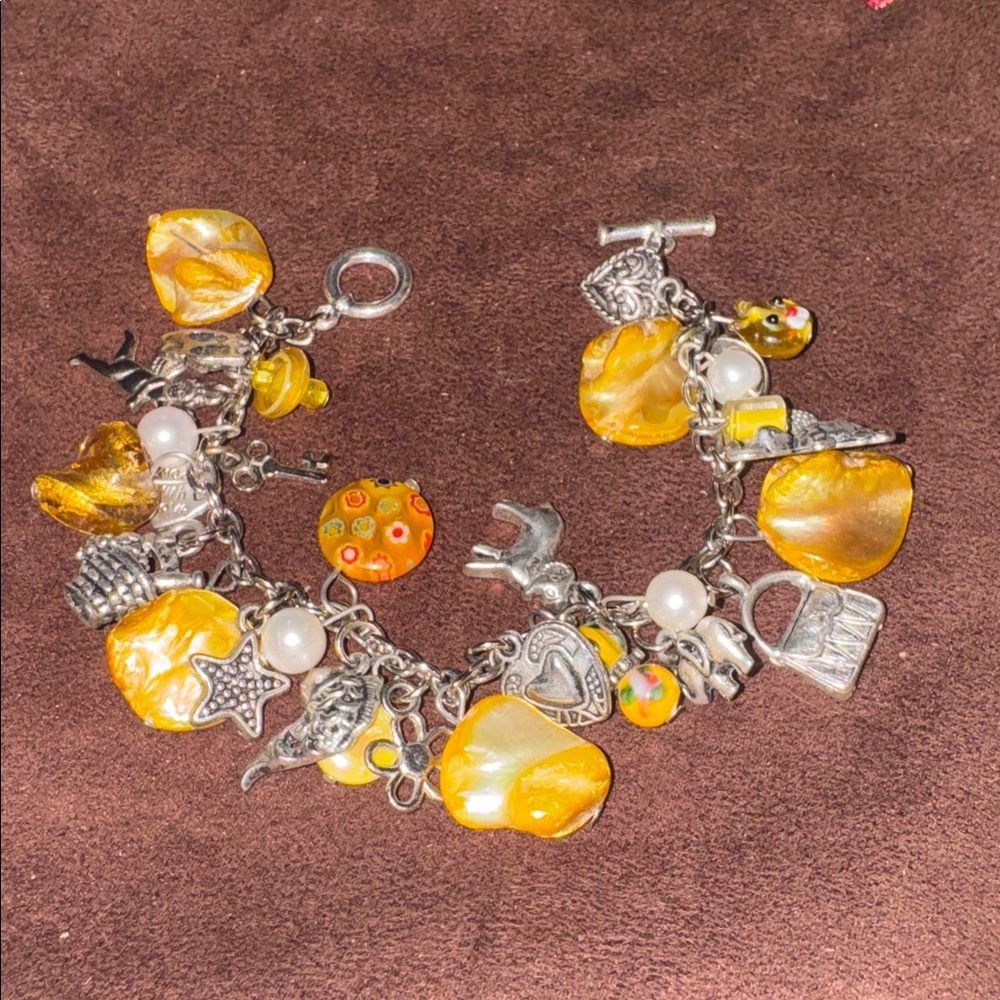 Cats eye opal charm bracelet silver toggle clasp 🐈⬛